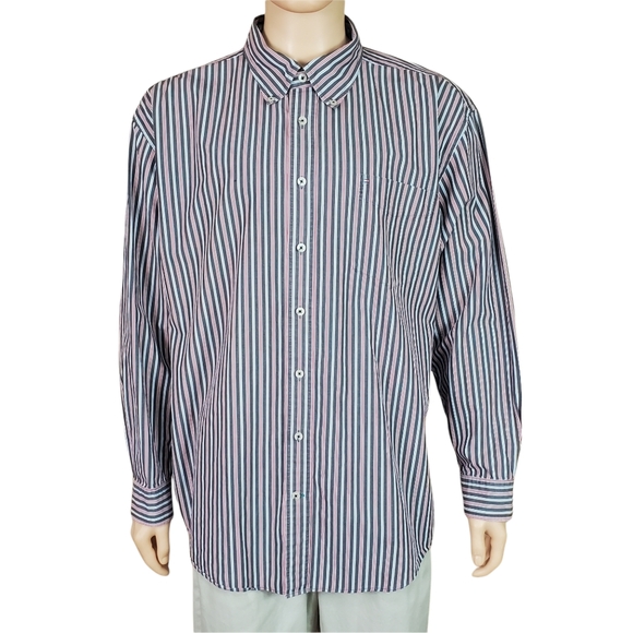 Tommy Hilfiger Mens Button Front Shirt Sz XXL Red White Blue Black Stripes - Picture 1 of 8